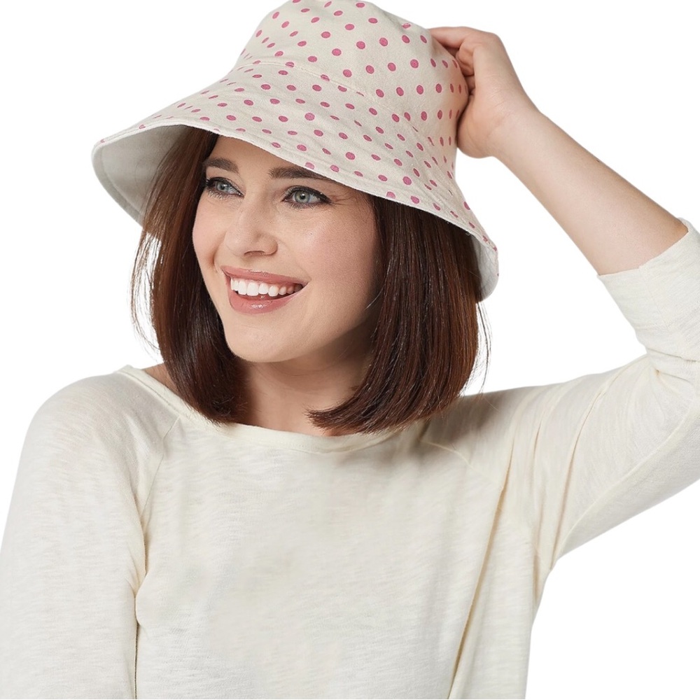 Isaac Mizrahi Live! Reversible Women's Bucket Hat Pink Polka Dot - Picture 1 of 12